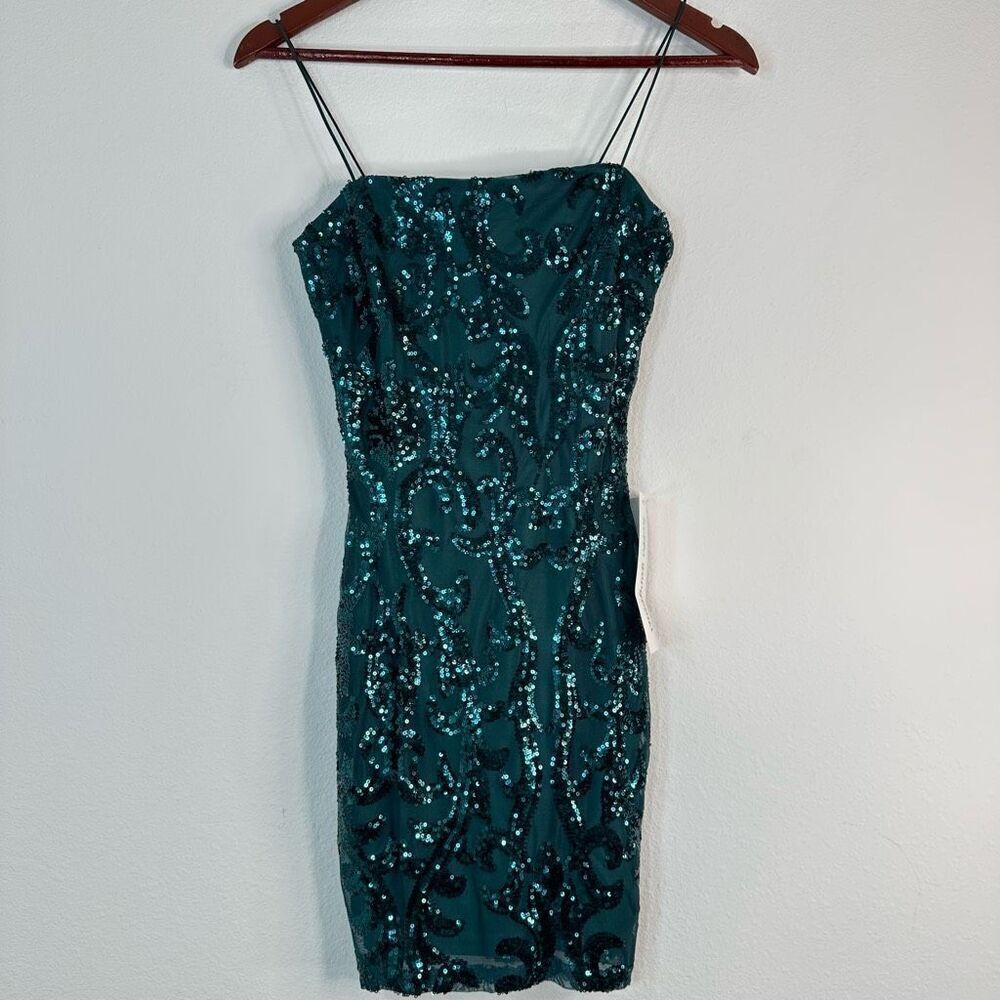 Lovely Day Teal Sequin Embellished Mini Dress Small Fairy Mermaid Glam NWT
